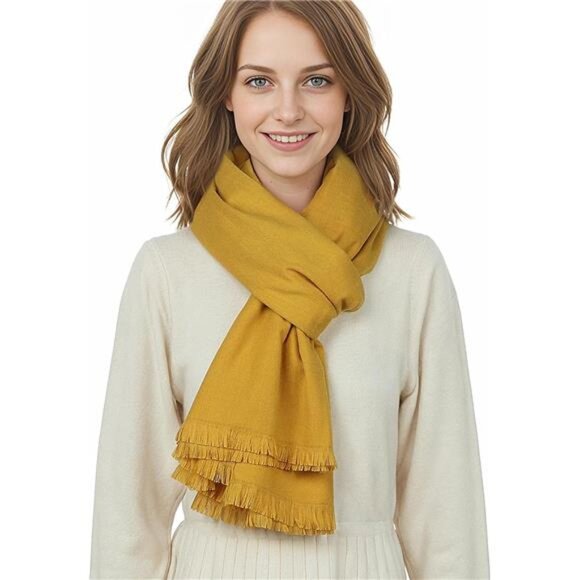 Large Soft Scarf, Winter Scarf Mustard - Picture 3 of 6